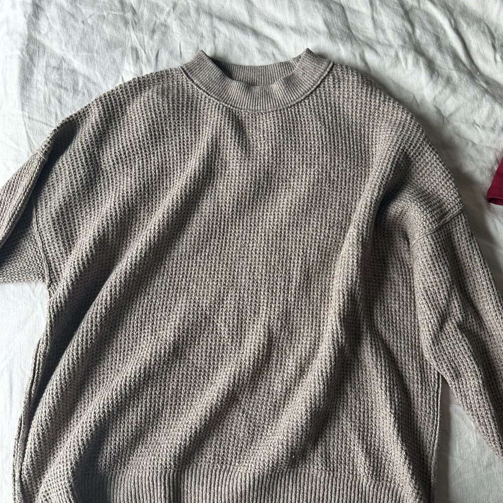 Aerie Textured Knit Sweater in Beige